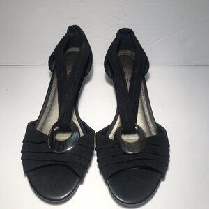 Impo Women's Remy Stretch Wedge Shoes Sandals -Black with Silver Accent Size 7.5